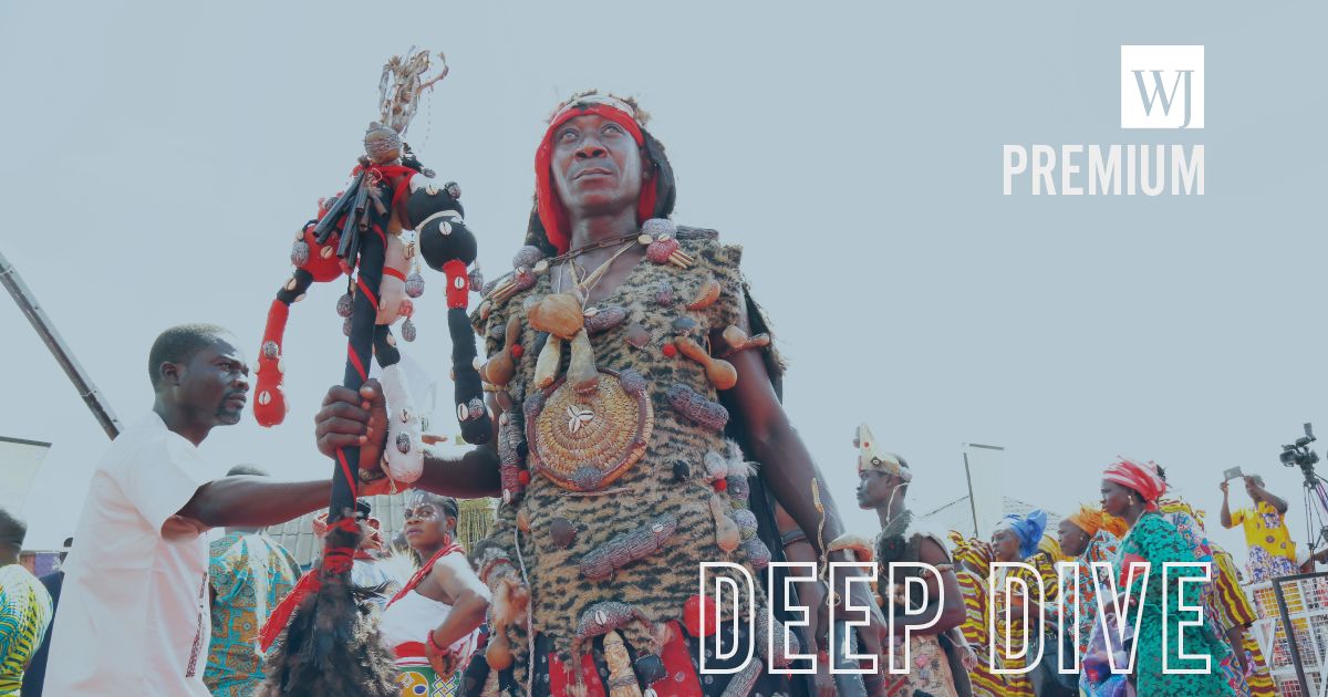 A Yoruba warrior displays his magical power during the Olojo festival at Ile-Ife, Osun State, Nigeria.