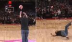 The half-court shot attempt did not end well for one fan in Portland.
