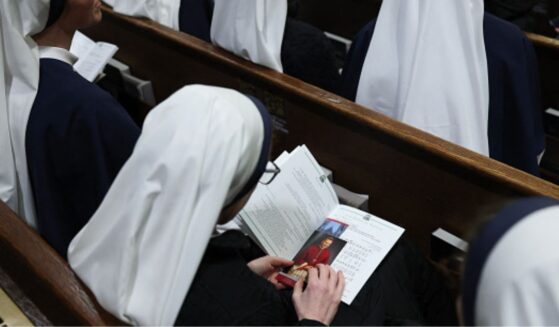 Nuns sit in church pews in St. Patrick’s Cathedral on February 5, 2026.