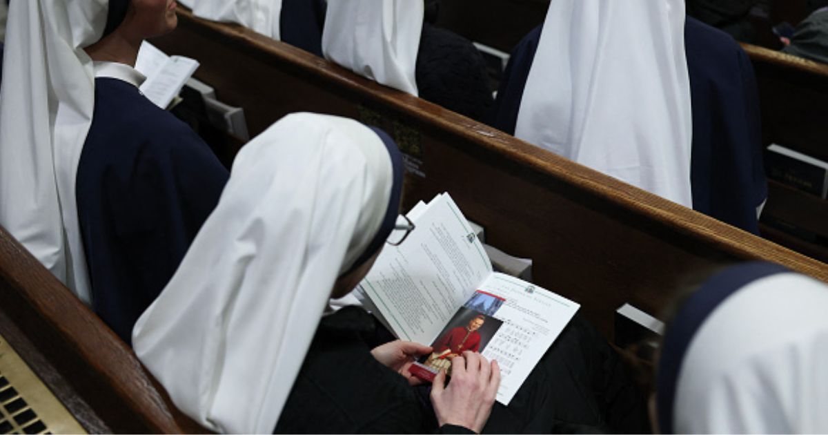 Nuns sit in church pews in St. Patrick’s Cathedral on February 5, 2026.