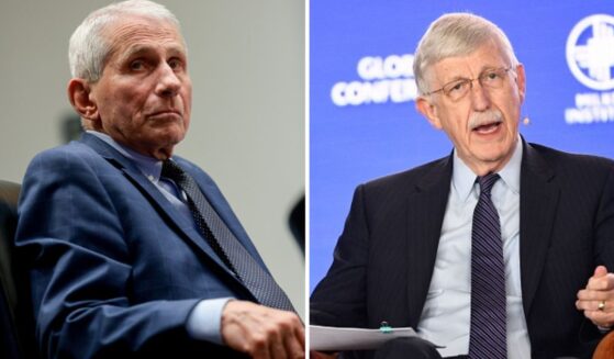 Anthony Fauci, left, turns in a Senate committee hearing to face a camera on July 29, 2026. Dr. Francis Collins, right, speaks to a forum at the Milken Institute Global Conference on May 2, 2022.