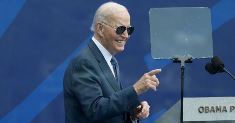 Former President Joe Biden appears at the opening ceremony of the Obama Presidential Center on June 18, 2026 in Chicago, Illinois.
