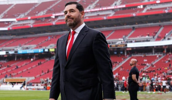 Owner Jed York of the San Francisco 49ers stands on the field Dec. 14 before an NFL football game against the Tennessee Titans at Levi's Stadium in Santa Clara, California.