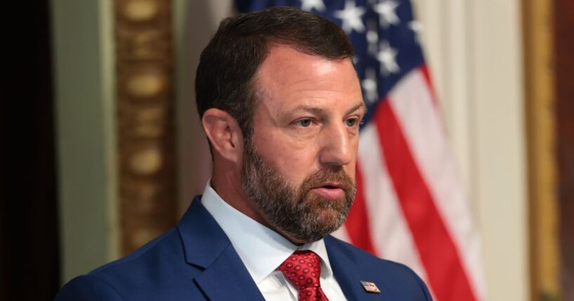 Secretary of Homeland Security Markwayne Mullin speaks during a July 17 news conference in Washington, D.C.