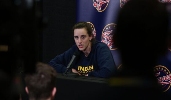 Indiana Fever guard Caitlin Clark answers questions at a media conference in Carver-Hawkeye Arena on March 4, 2025 in Iowa City, Iowa.