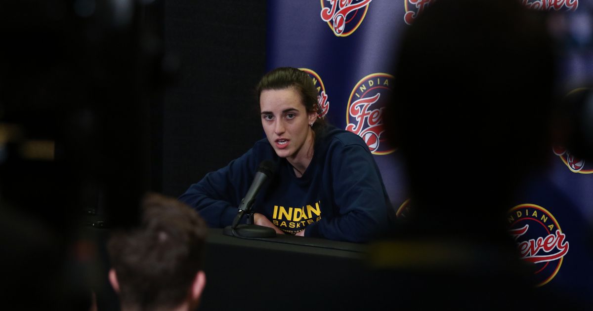 Indiana Fever guard Caitlin Clark answers questions at a media conference in Carver-Hawkeye Arena on March 4, 2025 in Iowa City, Iowa.