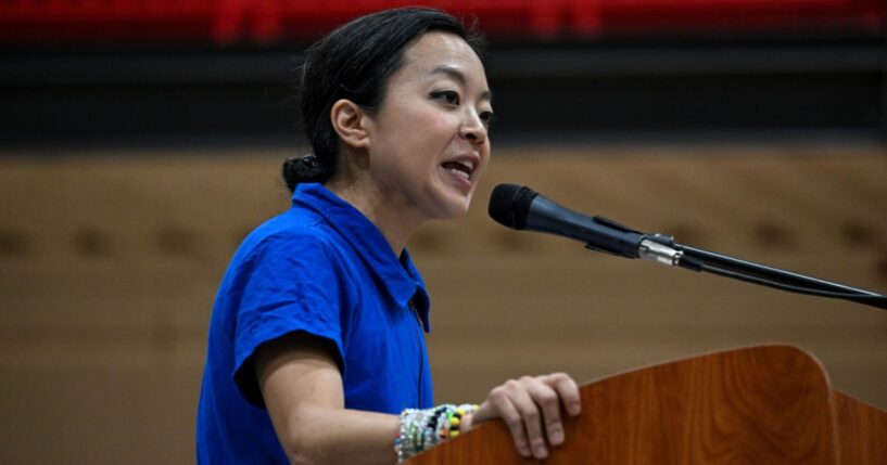 Socialist Gubernatorial candidate in Wisconsin Francesca Hong speaks at a campaign rally in Milwaukee, Wisconsin, on Aug. 2, 2026.