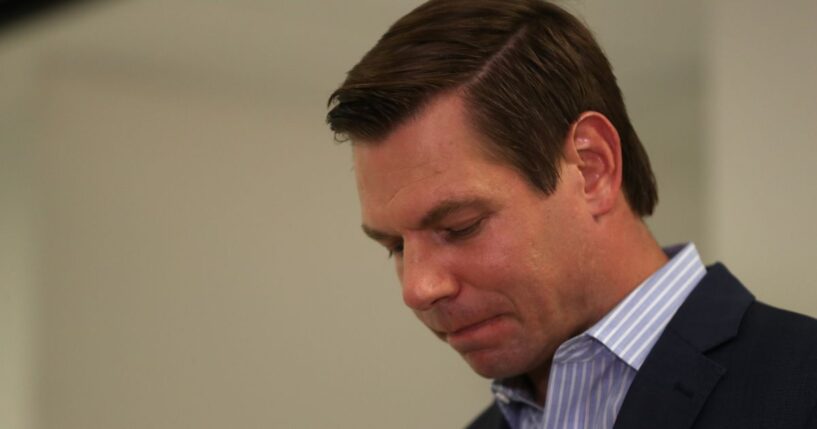 Democratic U.S. Rep. Eric Swalwell speaks at his campaign headquarters in Dublin, California, on July 8, 2019.
