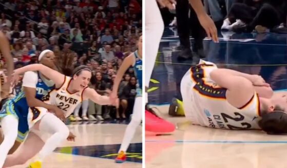 The Indiana Fever's Caitlin Clark is fouled hard during a WNBA game against the Dallas Wings on Aug. 20, 2026 in Dallas, Texas.