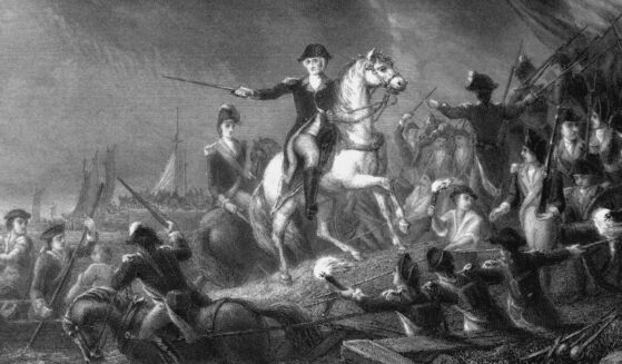 An illustration of George Washington directing a retreat at the battle of Long Island on Aug. 29, 1776.