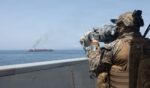 U.S. forces patrol near a naval blockade at the Strait of Hormuz on April 20, 2026.