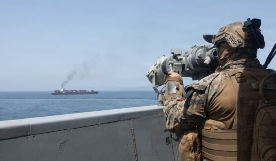 U.S. forces patrol near a naval blockade at the Strait of Hormuz on April 20, 2026.