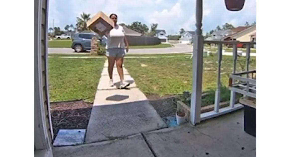 The delivery driver launched the package from several feet away, causing it to fly through the air before rolling onto the porch.