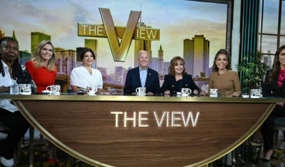 Then-President Joe Biden, center, attended a live interview on ABC's "The View" in New York on Sept. 25, 2024. The hosts, from left, are Whoopi Goldberg, Sara Haines, Ana Navarro, Joy Behar, Sunny Hostin, and Alyssa Farah Griffin.