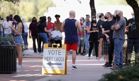 Voters wait in line at the Surprise Court House polling location in Maricopa County, Arizona, on Nov. 3, 2020.