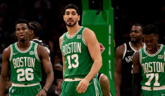 Enes Kanter Freedom, then a player for the Boston Celtics, is pictured in a 2021 file photo.