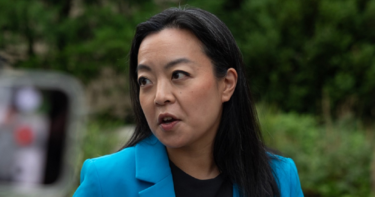 Francesca Hong, the now-defeated contender for Wisconsin's Democratic nomination for governor, speaks to reporters during the state's primary voting on Tuesday.