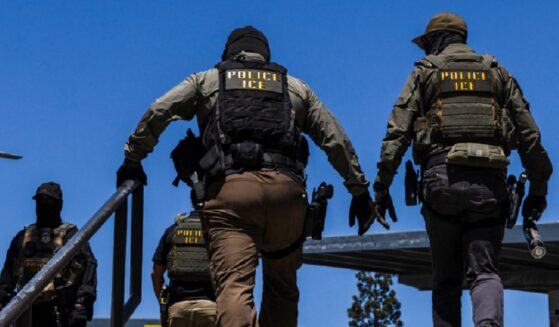 Immigration and Customs Enforcement agents are pictured outside the Ventura County Government Center in Ventura, California, on July 27.
