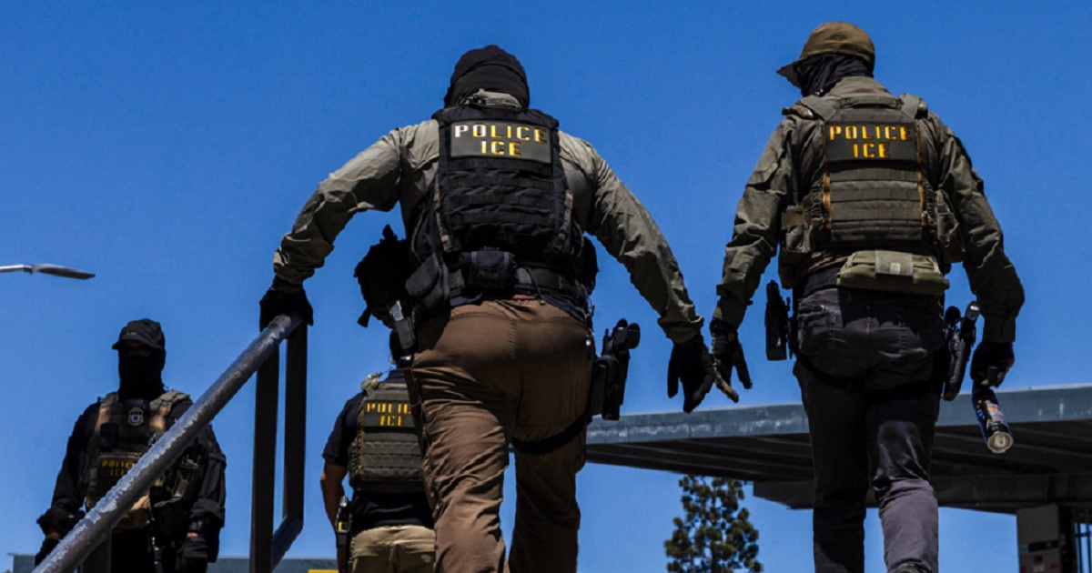 Immigration and Customs Enforcement agents are pictured outside the Ventura County Government Center in Ventura, California, on July 27.