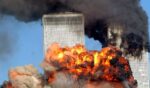 Fire and smoke surround the Twin Towers of New York City's World Trade Center during the terrorist attack of Sept. 11, 2001.