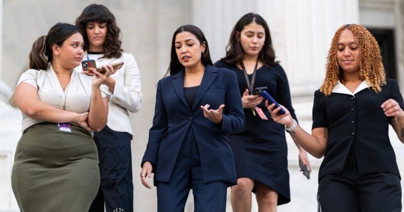 Rep. Alexandria Ocasio-Cortez , a New York Democrat, speaks to the media Aug. 31 outside of the U.S. Capitol in Washington, D.C.