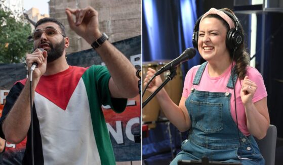 YouTube children's star Ms. Rachel, right, was reportedly thrilled to welcome Palestinian photojournalist Motaz Azaiza, seen at left at a 2025 pro-Palestinian protest in New York City, on her children's show last year.