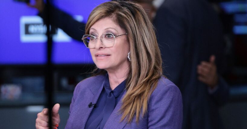 Fox Business anchor Maria Bartiromo speaks on the floor of the New York Stock Exchange during morning trading on July 1 in New York City.