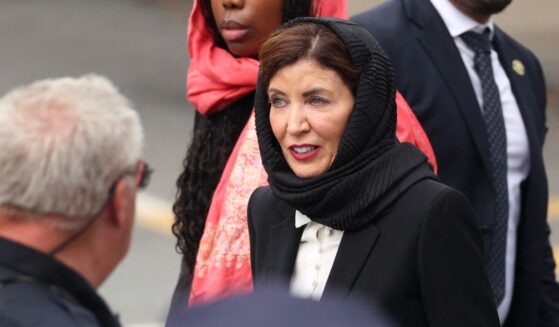 New York Gov. Kathy Hochul departs the funeral service for slain NYPD officer Didarul Islam in the Bronx borough of New York City on July 31, 2025.