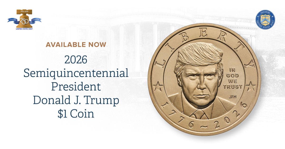 A coin bearing the likeness of President Donald Trump was available for sale from the U.S. Mint starting on Sept. 2, 2026.