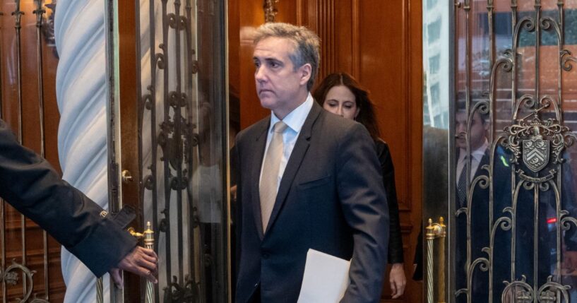Michael Cohen, former personal lawyer to President Donald Trump, leaves his apartment building on his way to Manhattan Criminal Court on May 16, 2024, in New York City.