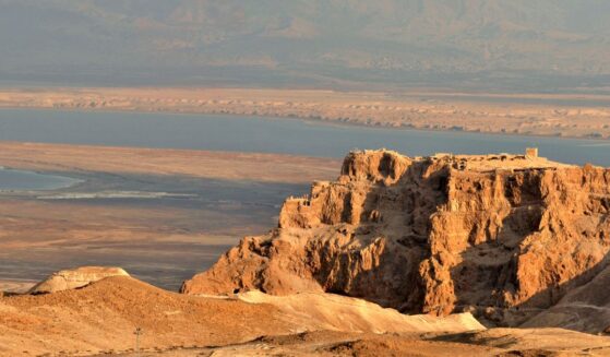 A panoramic view of the Masada stronghold, Judea Desert, Israel.