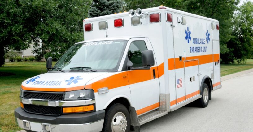 A stationary ambulance.