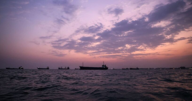 Vessels transit the Strait of Hormuz off the coast of the port city of Bandar Abbas in southern Iran on Sept. 5, 2026.