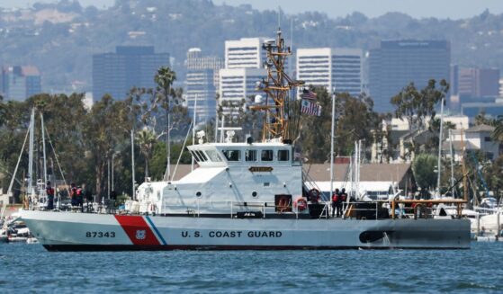 Personnel stand aboard the U.S. Coast Guard coastal patrol boat Tern as it maneuvers though the harbor in the Marina Del Rey community of Los Angeles county, on May 13, 2026.