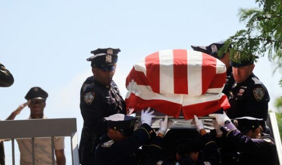 The casket of Army Sgt. Angel Rampersad is brought out of the Calvary Assembly of God church during a funeral service for the soldier who was killed in action on July 17 at Muwaffaq Salti Air Base in Jordan on July 31, 2026, in the Queens borough of New York City.