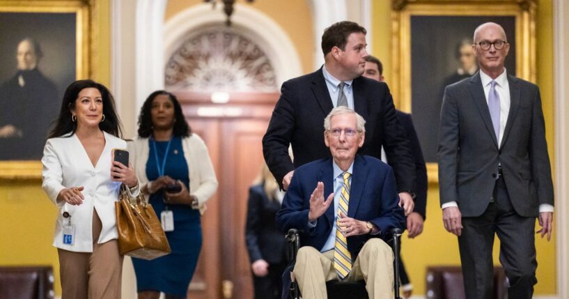 Sen. Mitch McConnell arrives for a vote at the U.S. Capitol on Sept. 14, 2026, in Washington, D.C.