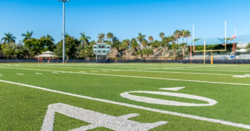 A football stadium 40 yard line.
