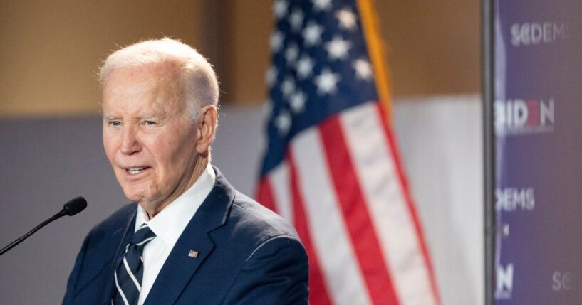 Former President Joe Biden speaks to a crowd during a fundraising event with the South Carolina Democratic Party at the Columbia Museum of Art on Feb. 27, 2026, in Columbia, South Carolina.