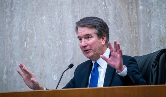 Supreme Court Justice Brett Kavanaugh a gives a joint lecture at the Ceremonial Courtroom at the U.S. Courthouse on March 9, 2026, in Washington, D.C.