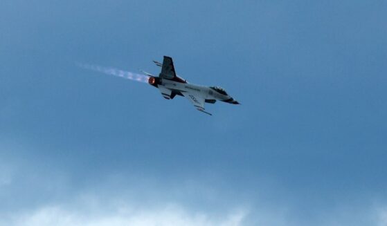 A U.S. Air Force Thunderbird F-16 performs an afterburner pass during the "Salute to America 250" Fourth of July celebrations over the National Mall on July 4, 2026, in Washington, D.C.