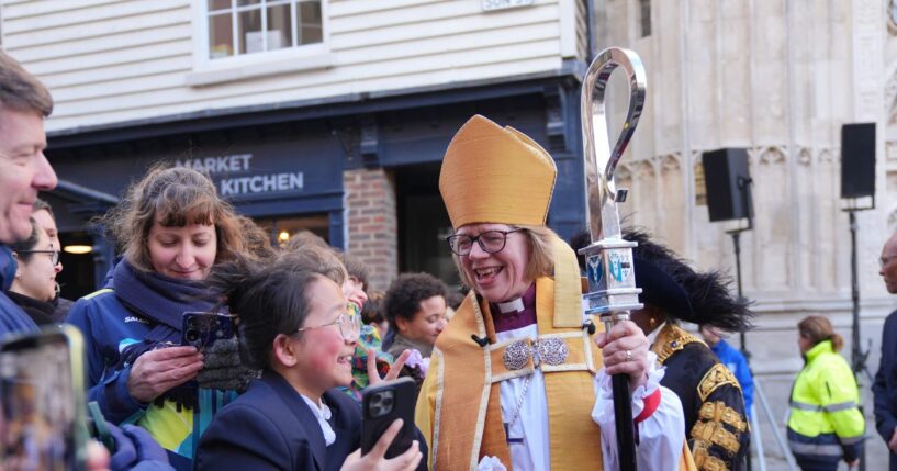 Sarah Mullally meets members of the public in Buttermarket, following the enthronement ceremony installing her as the 106th Archbishop of Canterbury at Canterbury Cathedral on March 25, 2026, in Canterbury, United Kingdom.
