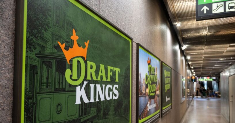 DraftKings advertisements line a passageway inside Embarcadero BART and Muni Metro station in San Francisco, California, on Aug. 27, 2026.