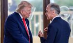 President Donald Trump speaks with Canadian Prime Minister Mark Carney during a work lunch as part of the G7 summit, in Evian, eastern France, on June 16, 2026.