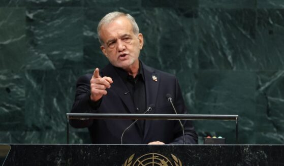 Iranian President Masoud Pezeshkian speaks during the 81st United Nations General Assembly at the United Nations Headquarters in New York, on Sept. 23, 2026.