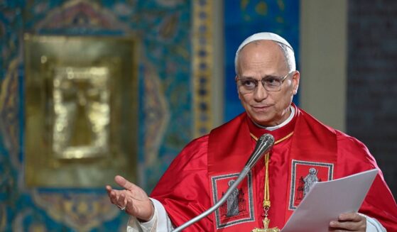 Pope Leo XIV meets with members of the community in Algiers at the Basilica of Our Lady of Africa on April 13, 2026, in Algiers, Algeria.