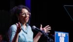 Democratic congressional candidate Darializa Avila Chevalier speaks during the "Our Team, Our Year" rally at the Kings Theatre in Brooklyn, New York, on June 18, 2026.