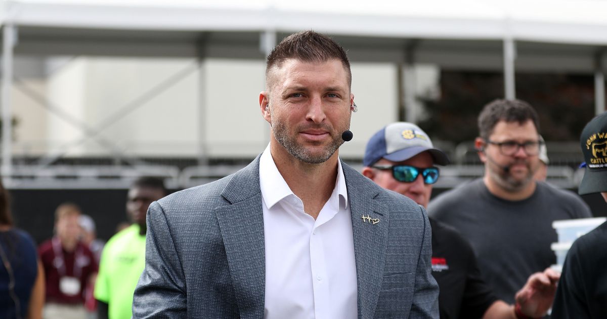 Tim Tebow of SEC Nation before the game between the Mississippi State Bulldogs and the Georgia Bulldogs at Davis Wade Stadium on Nov. 8, 2025, in Starkville, Mississippi.