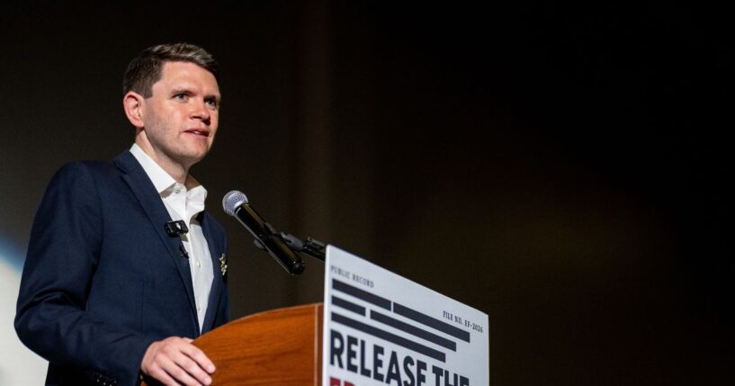 Texas Democratic Senate candidate James Talarico speaks during an event at the Epstein Memorial Reading room on Sept. 10, 2026, in Dallas, Texas.