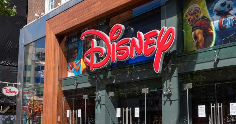 The name, sign, and facade of the Disney store on Oxford Street, London, United Kingdom, on June 13, 2020.