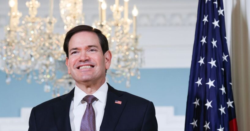 Secretary of State Marco Rubio looks on alongside Saudi Foreign Minister Prince Faisal bin Farhan Al Saud as they pose for photos before a meeting at the U.S. State Department on Sept. 28, 2026, in Washington, D.C.